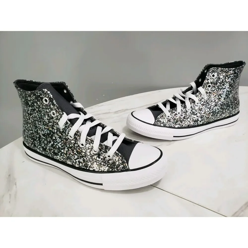 NEW Converse Girls‎ BIG KID Size 6 Black Glitter High Top Shoes Gray Metallic